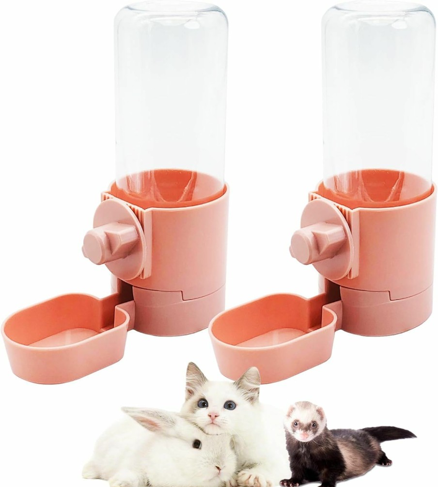 Small Animal kathson | Kathson 2 Pcs Rabbit Water Bottle No Drip 17Oz Hanging Automatic Small Animal Water Dispenser Water Fountain Feeder For Bunny Chinchilla Guinea Pig Hedgehog Ferret (Pink)