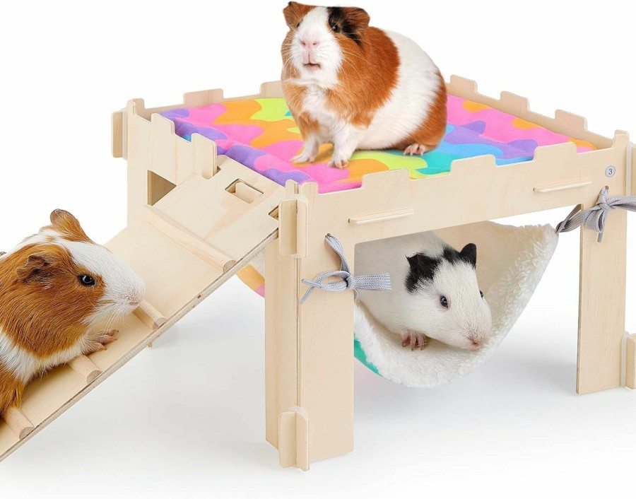 Small Animal Unicorn Catcher | Guinea Pig Hideout With Hammock, Soft Guinea Pig Hammock Wooden Guinea Pig House With Stairs Large Guinea Pig Toys Fit Guinea Pig Cages Durable Guinea Pig Accessories For Small Animals