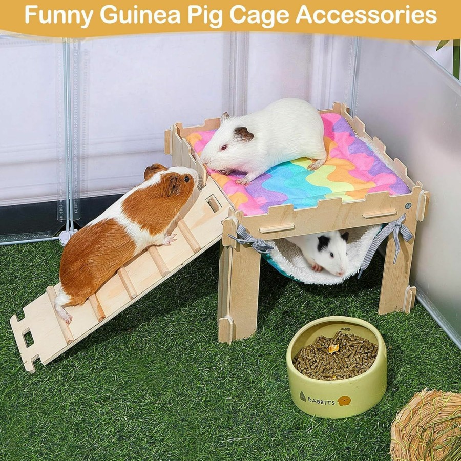 Small Animal Unicorn Catcher | Guinea Pig Hideout With Hammock, Soft Guinea Pig Hammock Wooden Guinea Pig House With Stairs Large Guinea Pig Toys Fit Guinea Pig Cages Durable Guinea Pig Accessories For Small Animals