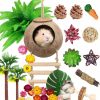 Small Animal MOMOONNON | Hamster Chew Toys Set Natural Wooden Hamster Toys Coconut Hamster House Artificial Plant Dried Flowers Teeth Small Animal Toys Cage Landscaping For Chinchillas Guinea Pigs Pet Mice (Style 01)