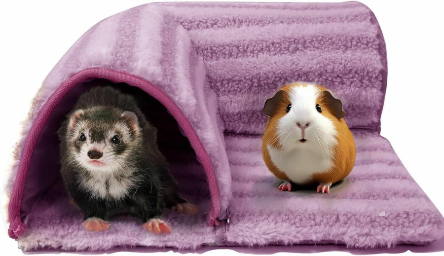 Small Animal FEGPIG | Guinea Pig Fleece Tunnel And Hideout Mat Washable With Zipper Easy To Clean, Guinea Pig Ferret Cozy Tunnel Bed Kit For Cage Accessories Playen Large (Purple-Pink)