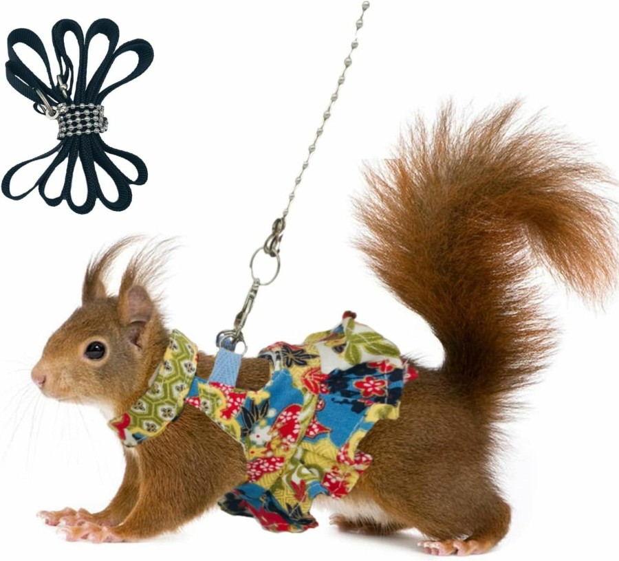 Small Animal CAREUPET | Squirrel Leash And Harness Set, Squirrel Traction Rope Strap, Ferret Squirrel Harness Vest, Adjustable Flora Small Animal Harness Vest For Ferret, Squirrel, Dwarf Chinchilla, Guinea Pig, Fancy Rat