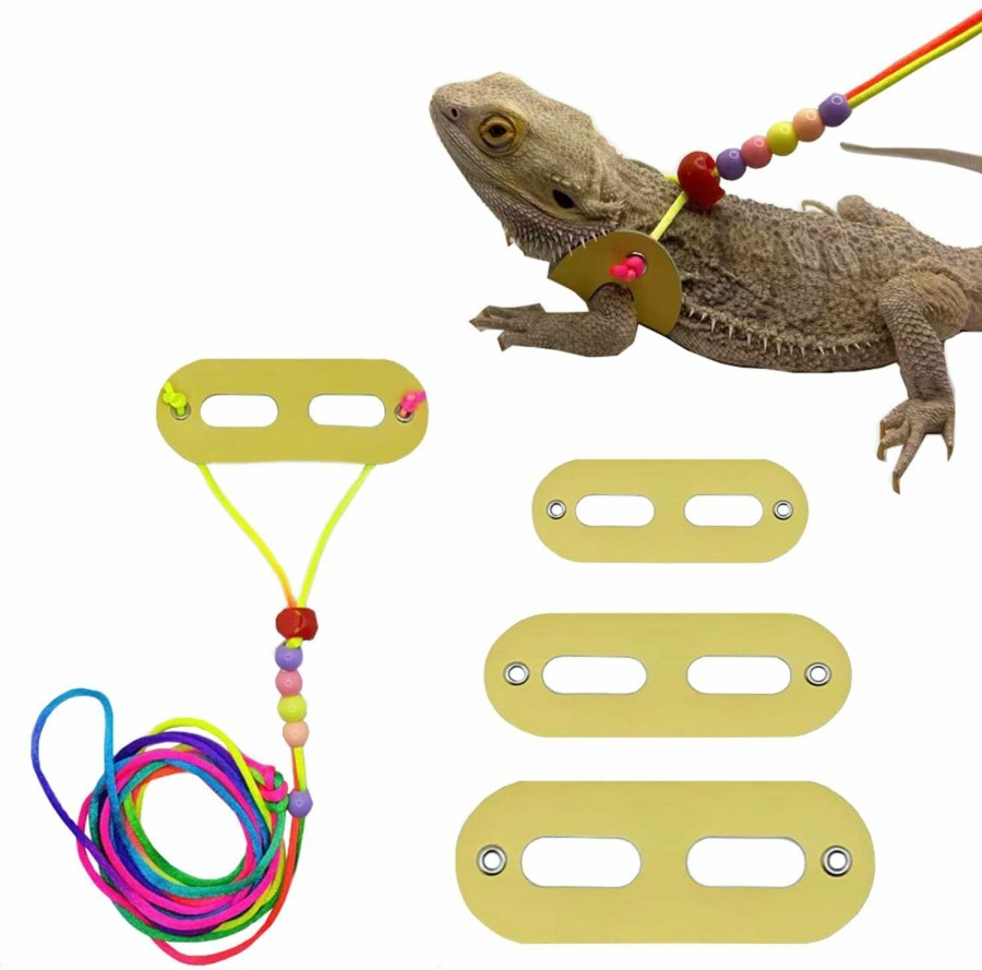 Small Animal Do-Dottii | Do-Dottii Bearded Dragon Lizard Leash Harness 3 Size Pack Removable Lizard Harness Leash For Amphibians And Small Reptile Animals Safety Outdoor Walking (S, M, L, 3 Pack) (Yellow)