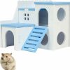 Small Animal kathson | Kathson Hamster House Pets Small Animal Hideout With Funny Climbing Ladder Slide Wooden Hut Play Toys Chews For Small Animals Like Dwarf Hamster And Mouse(Blue)