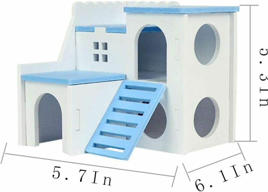 Small Animal kathson | Kathson Hamster House Pets Small Animal Hideout With Funny Climbing Ladder Slide Wooden Hut Play Toys Chews For Small Animals Like Dwarf Hamster And Mouse(Blue)