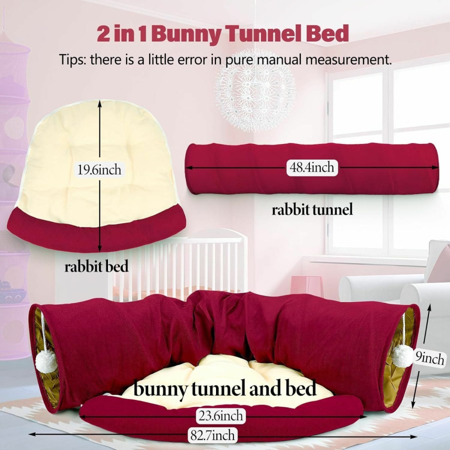 Small Animal BWOGUE | Bwogue Bunny Tunnel Bed, 2-In-1 Collapsible Tunnel Tubes Toys With Removable Mat Hideout For Cats Kittens Rabbits Guinea Pigs Kitty