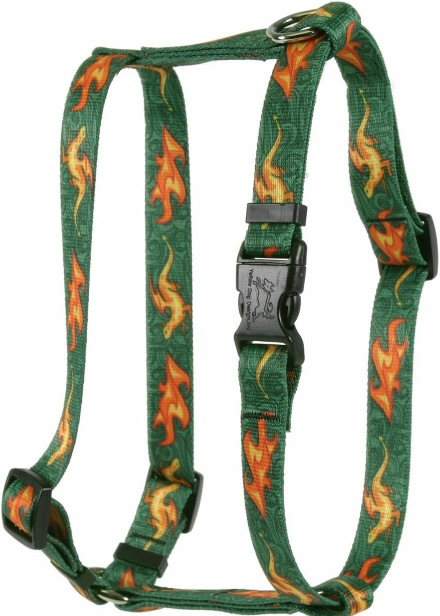 Small Animal Yellow Dog Design | Yellow Dog Design Fire Breathing Dragon Roman Style H Dog Harness, Small/Medium