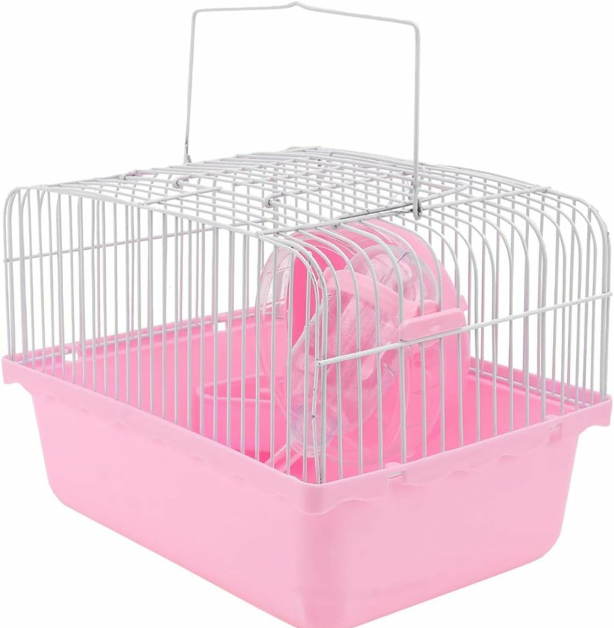 Small Animal VILLCASE | Villcase Hamster Cage,Portable Carrier Hamster Carry Case Cage With Water Bottle Wheels Food Feeder Travemster Small Animals (Pink)