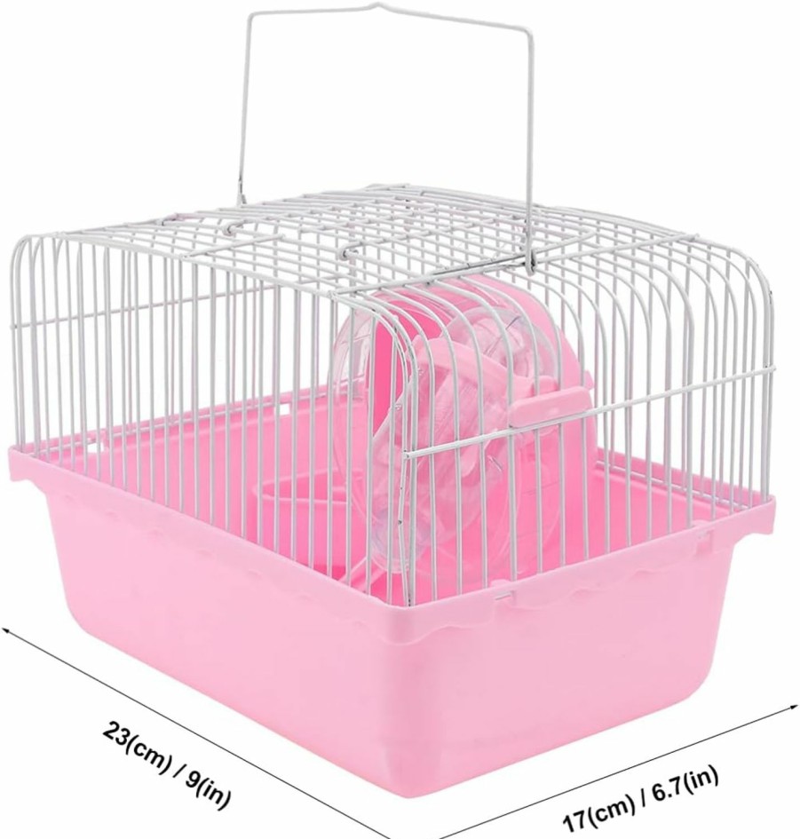 Small Animal VILLCASE | Villcase Hamster Cage,Portable Carrier Hamster Carry Case Cage With Water Bottle Wheels Food Feeder Travemster Small Animals (Pink)