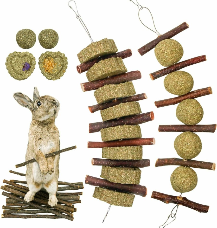 Small Animal Roundler | Roundler Small Animal Chew Toys, Apple Sticks Grass Cake&Ball Bunny Pet Tooth Chew Toys, Pet Snacks Toys For Rabbits, Chinchilla, Hamsters, Guinea Pigs, Gerbils, Mini Macaws, Parrots (Style 3)