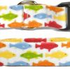 Small Animal Yellow Dog Design | Yellow Dog Design Rainbow Fish White Dog Collar, Teacup-3/8 Wide And Fits Neck Sizes 4 To 9\"