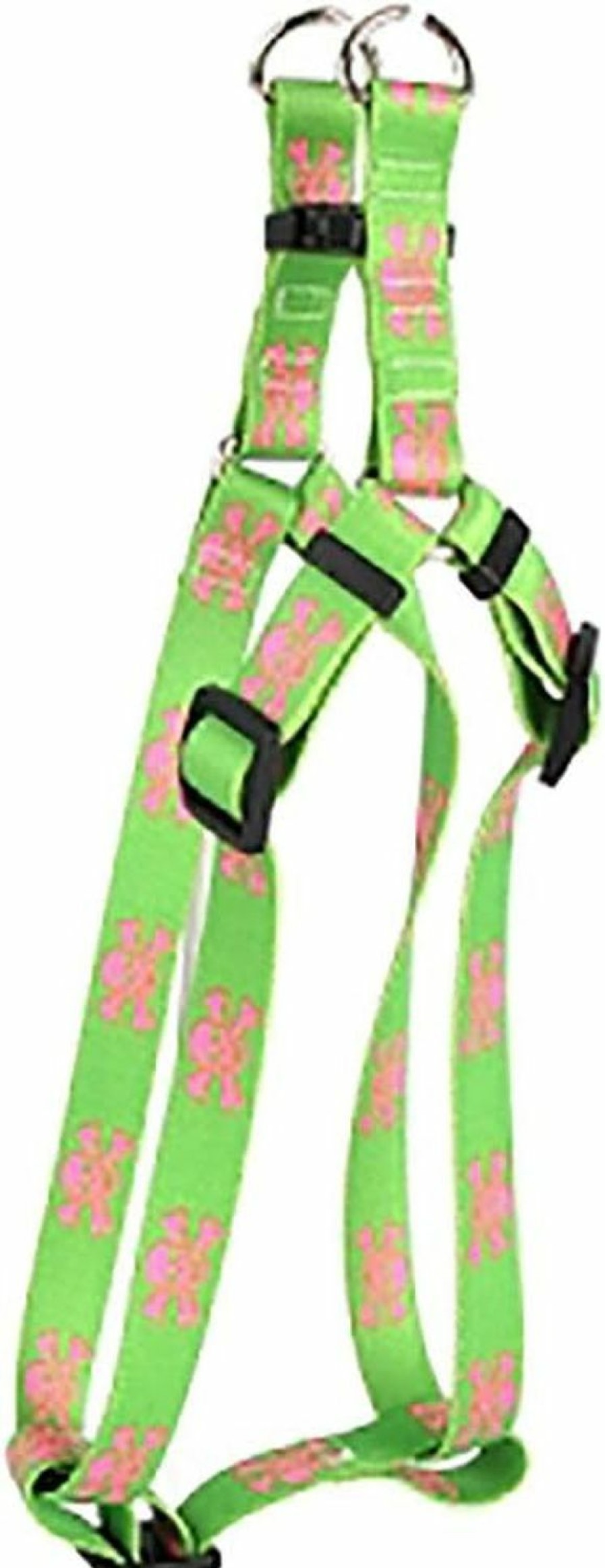 Small Animal Yellow Dog Design | Yellow Dog Design Green And Pink Skulls Step-In Dog Harness 1\" Wide And Fits Chest Of 25 To 40\", Large