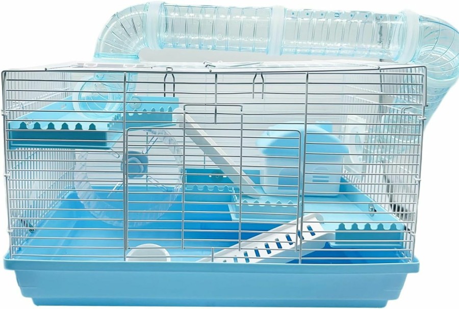 Small Animal Tfwadmx | Tfwadmx Hamster Cage Mouse Habitat Dwarf Hamster House Small Animal Cage With Tube Exercise Wheel Hut Rat Home For Gerbils Mice 18.5\"X11.8\"X11.8\" Blue