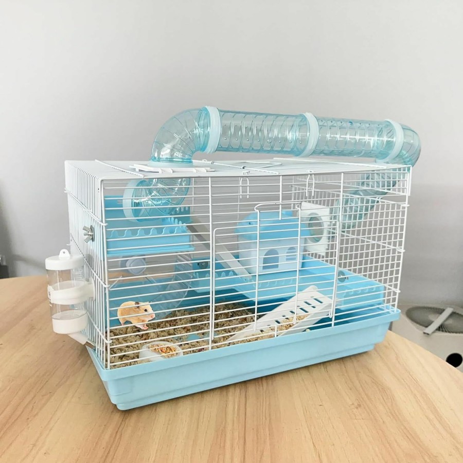 Small Animal Tfwadmx | Tfwadmx Hamster Cage Mouse Habitat Dwarf Hamster House Small Animal Cage With Tube Exercise Wheel Hut Rat Home For Gerbils Mice 18.5\"X11.8\"X11.8\" Blue