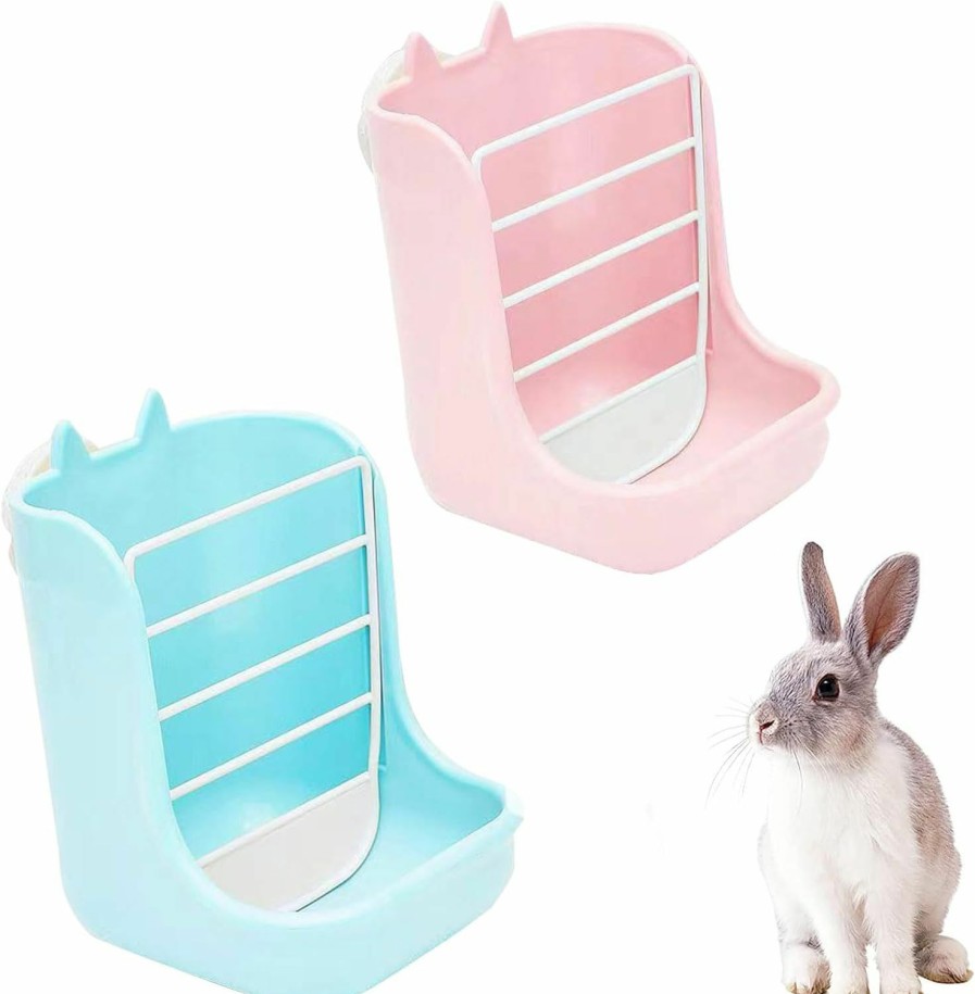 Small Animal Hamiledyi | Hamiledyi Rabbit Hay Feeders Rack 2 In 1 Feeder Bowls Double Bunny Feed Holder Grass Food For Small Animal Supplies Chinchillas Guinea Pig Hamsters (Pink And Blue) 2 Pcs