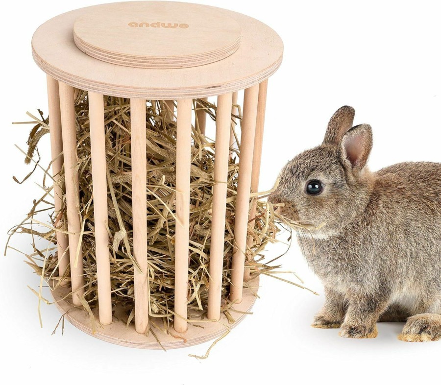 Small Animal andwe | Andwe Hay Feeder Less Wasted Wooden Food Feeding Rack For Rabbit Guinea Pig Chinchilla - Standing Pet-Self Feeding Hay Manage