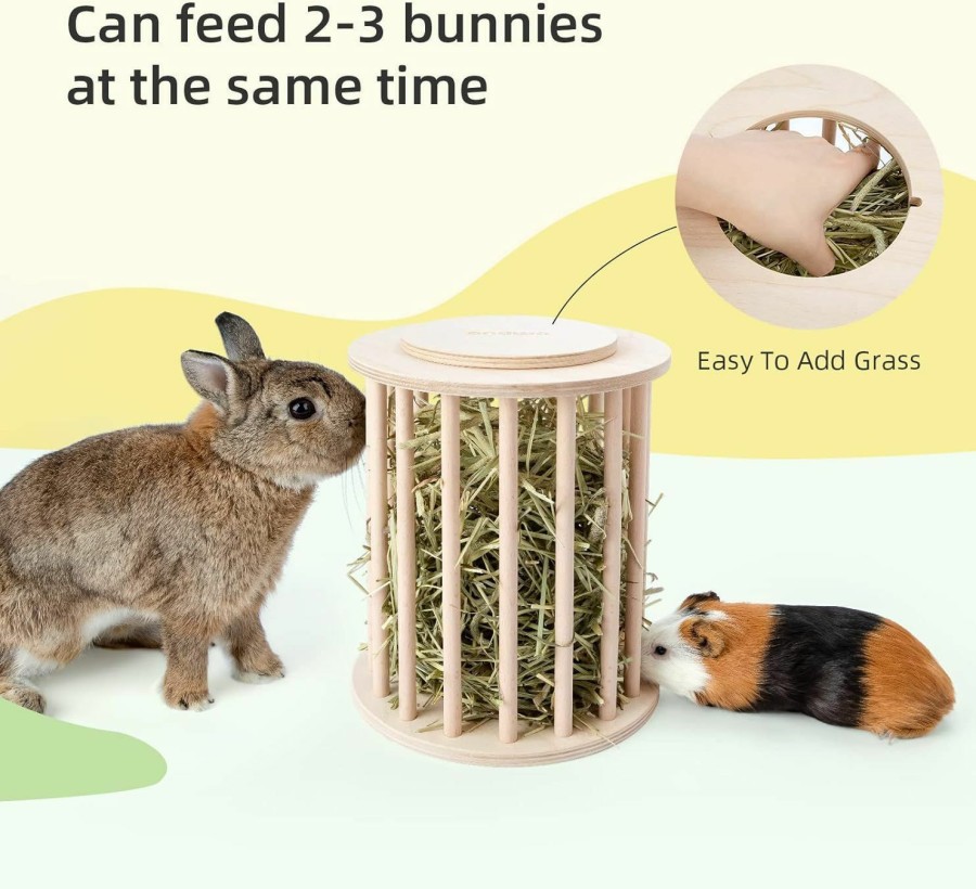 Small Animal andwe | Andwe Hay Feeder Less Wasted Wooden Food Feeding Rack For Rabbit Guinea Pig Chinchilla - Standing Pet-Self Feeding Hay Manage