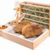 Small Animal MEWTOGO | 4 In 1 Rabbit Hay Feeder With Litter Box Bowls & Water Feeder, Safe Wooden Bunny Feeder Manger, Hay Holder Rack Toilet For Guinea Pig Hamster Small Animals