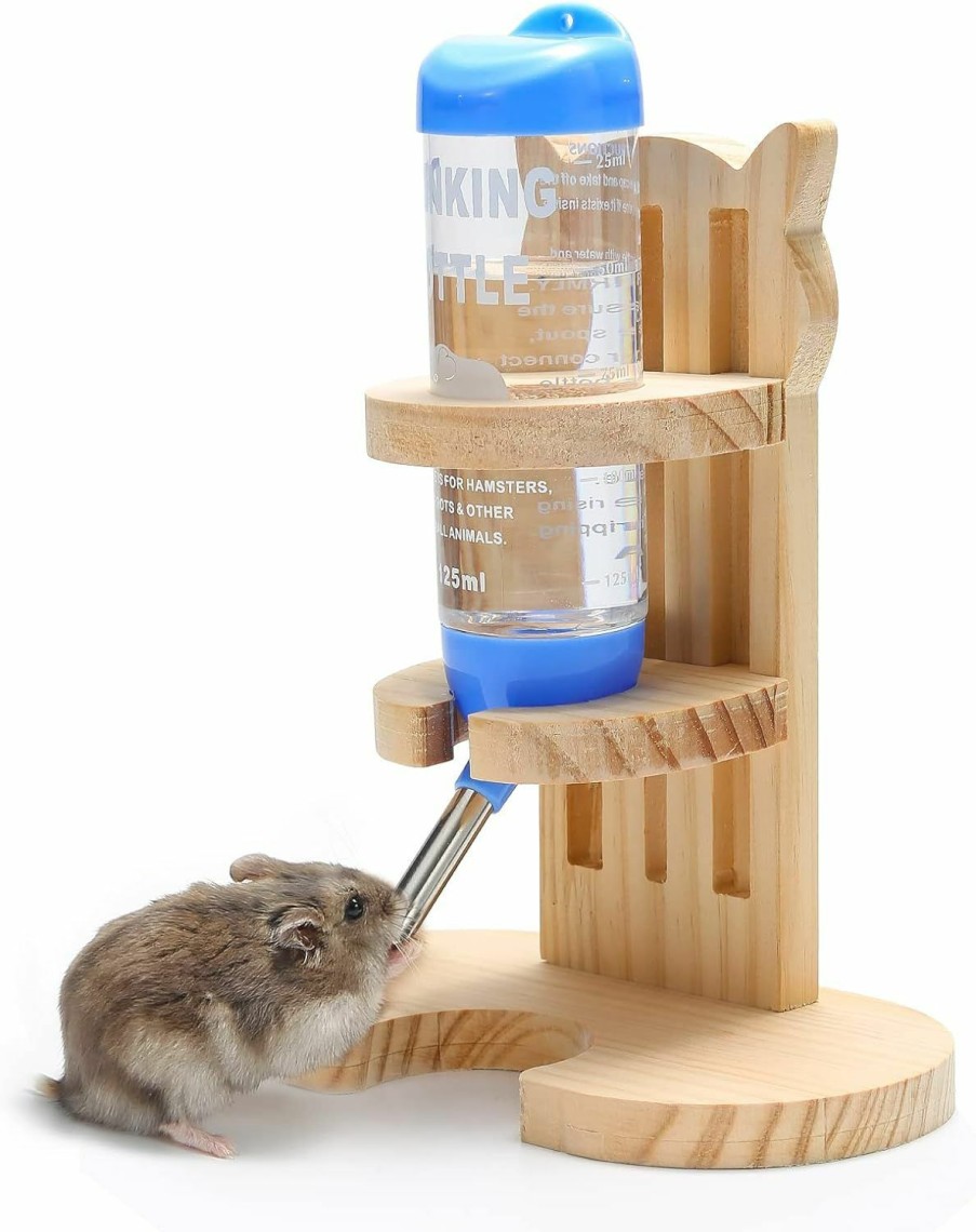 Small Animal VCZONE | Vczone Bunny Water Bottle With Natural Wooden Stand Small Animals Water Bottle Holder For Small Sized Pets As Hamsters, Mice, Gerbils, Guinea Pigs, Rabbits, Puppy, Cats