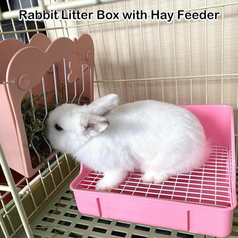 Small Animal RMNHPTK | Rmnhptk Rabbit Litter Box With Hay Feeder Rack Rabbit Cage Accessories Small Animals Potty Hay Dispenser Cleaning Set For Rabbits Bunnies Chinchillas (Green)