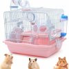 Small Animal PStarDMoon | Pstardmoon Hamster Cage With Fun Tunnels, Critter Carrier With Running Exercise Wheels, Water Bottle, For Hamster Rat And Other Small Animals Travel Outdoor & Indoor Use