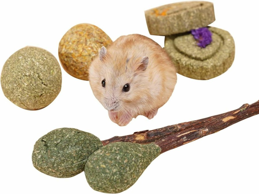 Small Animal QWINEE | Qwinee 6Pcs Hamster Chew Toy Set Small Animal Chewing Straw Cakes Balls And Lollipops For Rabbits Gerbils Rats Chinchillas Multicolor One Size