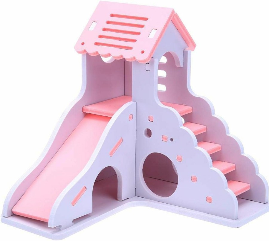 Small Animal CHUQIANTONG | Hamster House Toys Small Animal Hideout Slide Diy Gerbil Hut Villa Viewing Deck Ladder Cage Habitat Decor Accessories For Dwarf Syrian Hamster(Green)