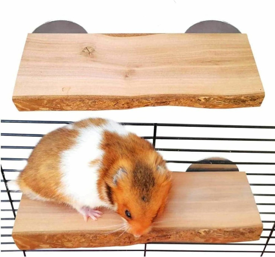 Small Animal Hamiledyi | Chinchilla Wood Ledge 2Pcs Natural Wooden Shelf Standing Platform Chew Toys For Hamster Rat Guinea Pig Mouse Bird 2.6\" X 5.9\"