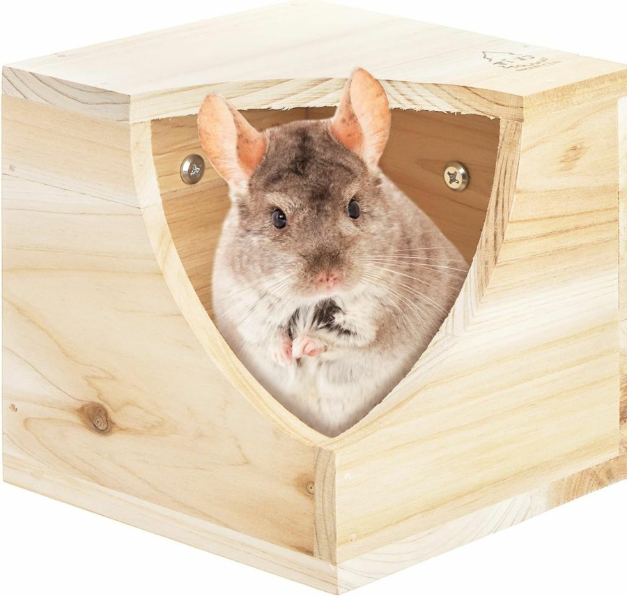 Small Animal Yesland | Yesland Wood Chinchilla House, Natural Square Small Animal Hideout Hut For Chinchilla, Squirrel, Sugar Gliders In Cage - 6.5 X 6.5 X 6.5 Inches