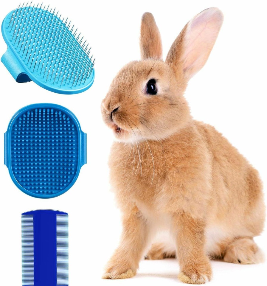 Small Animal Patelai | 3 Pieces Small Animals Grooming Kit Including Pet Hair Remover Grooming Brush, Pet Shampoo Bath Brush With Adjustable Ring Handle And Double Sided Pet Comb For Hamster, Bunny And Guinea Pig