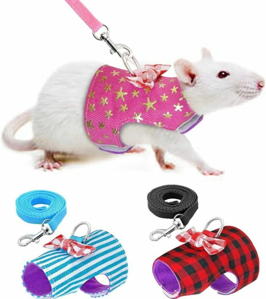 Small Animal Stock Show | Stock Show Small Pet Outdoor Walking Harness Vest And Leash Set With Cute Bowknot Decor Chest Strap Harness For Rat Ferret Hamster Squirrel Clothes Accessory, Blue Stripe