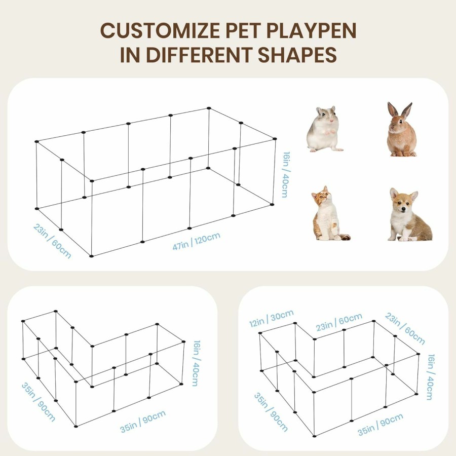 Small Animal MODESLAB | Modeslab C&C Guinea Pig Cages, Small Animal Pet Playpen, 2 By 4 Pet Fence, Diy Expandable Grid Cage For Piggy, Rabbit, Hedgehog - Indoor & Outdoor Portable Metal Wire Yard Fence - 12 Panels