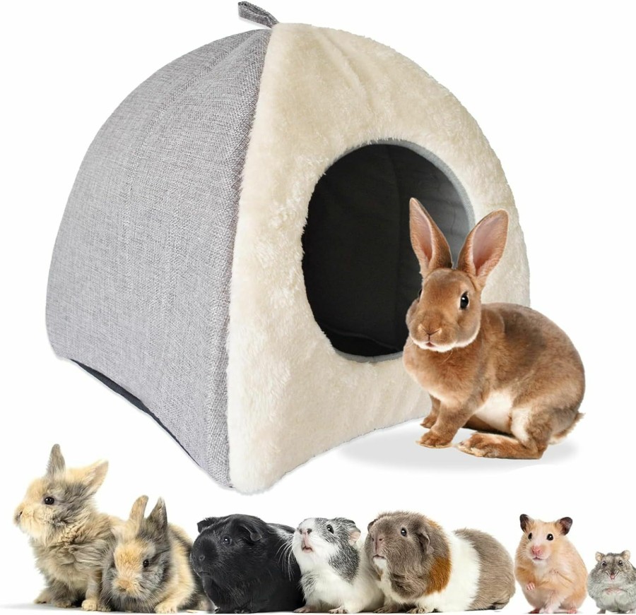 Small Animal kathson | Kathson Rabbit Bed Warm Hideout Bunny Cave Beds House Cozy Guinea Pig Hideouts With Foldable Winter Sleeping Nest For Small Animals Cats Hamsters Chinchillas Ferrets (Creamy White)