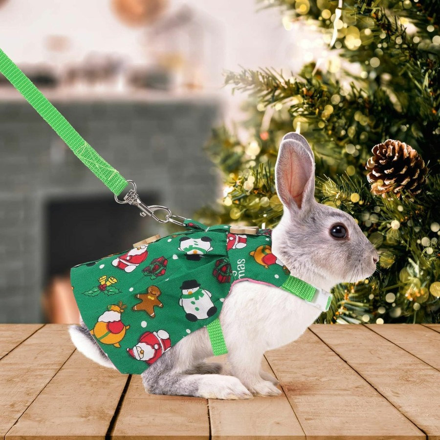 Small Animal Mogoko | Mogoko Christmas Rabbit Harness With Leash, Cute Green Dress Christmas Costumes And Lead Set For Rabbit Ferret Guinea Pig Kitten Small Animals