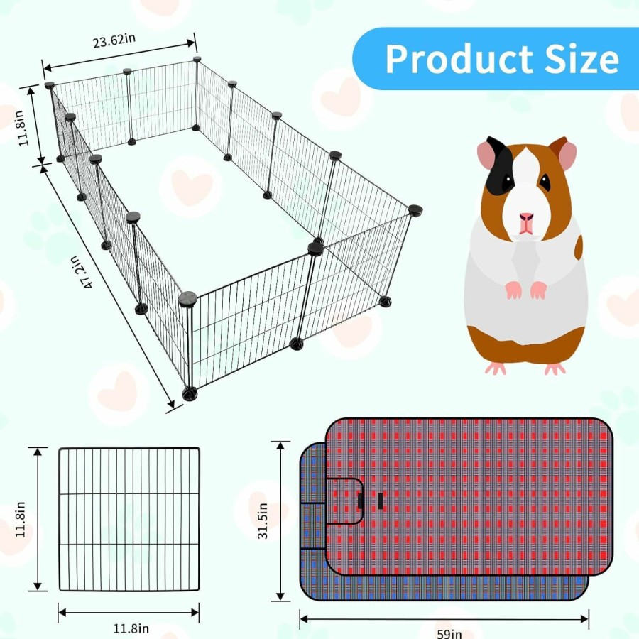 Small Animal Midollarle | Midollarle Pet Playpen With Mat, Small Animal Cage With Mat, Guinea Pig Cages, Puppy Pen For Indoors With Colorful Mat, 12 Panels Interior Metal Wire Yard Fence