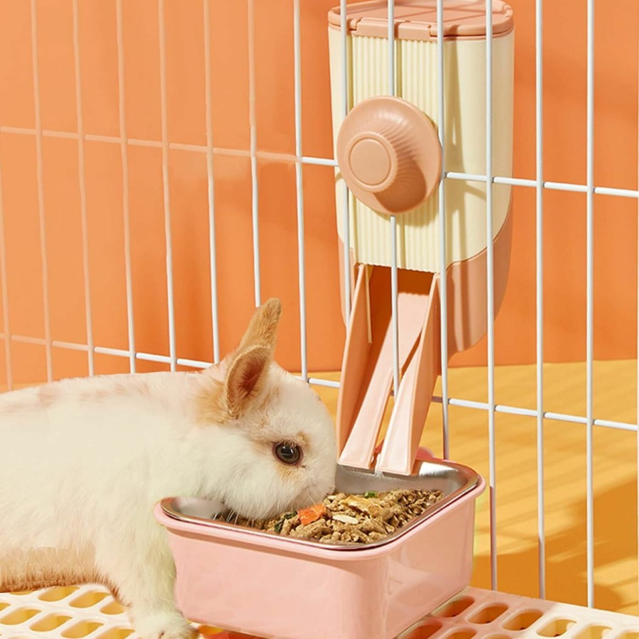 Small Animal BNOSDM | Bnosdm 2 In 1 Rabbit Food Dispenser And Bunny Feeder Bowl Set Rabbit Feeders For Cages Guinea Pig Feeding Dish Pellets For Ferret Chinchilla Hedgehog Small Animals (Pink)