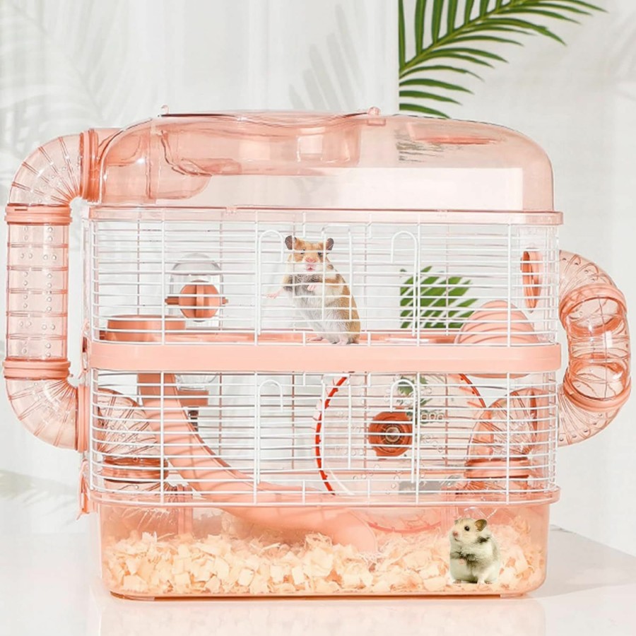 Small Animal xixi-home | Xixi-Home Hamster Cage Small Animal Breeding Cage Acrylic Transparent Design Hamster House Assembly Non-Slip Breathable Large Transparent Cage Cute Luxury Set Easy To Carry 2-Layer Set(Pink)