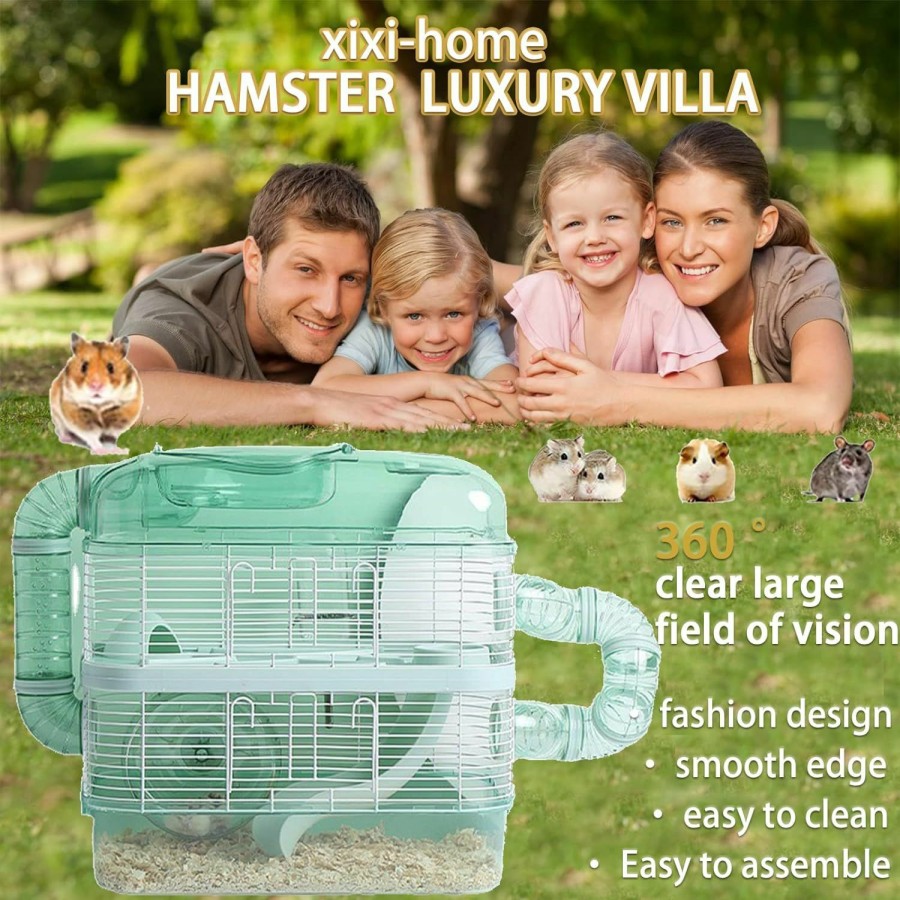 Small Animal xixi-home | Xixi-Home Hamster Cage Small Animal Breeding Cage Acrylic Transparent Design Hamster House Assembly Non-Slip Breathable Large Transparent Cage Cute Luxury Set Easy To Carry 2-Layer Set(Pink)