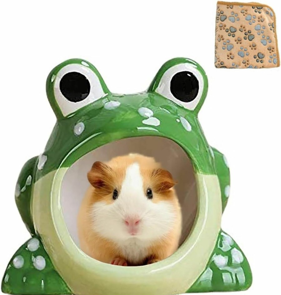 Small Animal YSG | Ceramic Hamster Hideout,Frog Shape Habitat For Small Pet,Small Animal Hideout Hut Cave