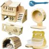 Small Animal LIFEBEA | Lifebea Hamster Wooden House Deluxe Small Animal Toy Set Villa&Running Wheel&Food Box Holder&Seesaw Bucket 7Pcs