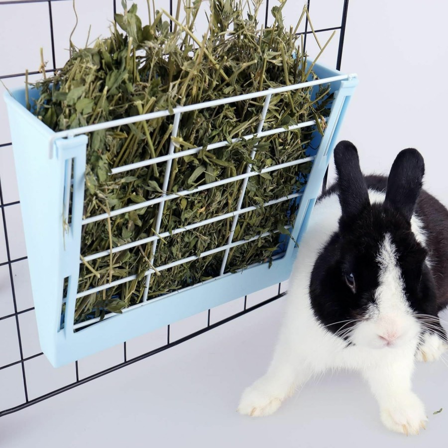 Small Animal RUBYHOME | Rubyhome Hay Feeder For Rabbits, Guinea Pigs, And Chinchillas - Minimize Waste And Mess With 9 1/4\" X 3 3/4\" X 8\" Hanging Alfalfa And Timothy Hay Dispenser (Blue)