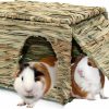 Small Animal BWOGUE | Bwogue Large Grass House For Guinea Pigs,Hand Woven Straw Hut Foldable Small Animal Play Hideaway Bed With Double Openings Playhouse For Bunny Guinea Pig Chinchilla Ferret