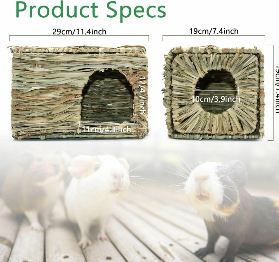 Small Animal BWOGUE | Bwogue Large Grass House For Guinea Pigs,Hand Woven Straw Hut Foldable Small Animal Play Hideaway Bed With Double Openings Playhouse For Bunny Guinea Pig Chinchilla Ferret