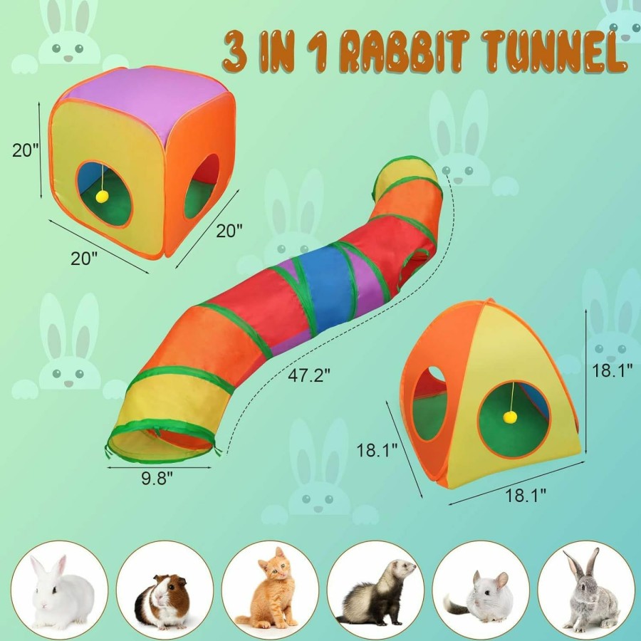 Small Animal YUEPET | Yuepet Rabbit Tunnel And Cube Collapsible Tent Bunny Interactive Crinkle Tunnel Toys Small Animal Hideout With Play Ball For Dwarf Rabbit Bunny Guinea Pig (Rainbow)