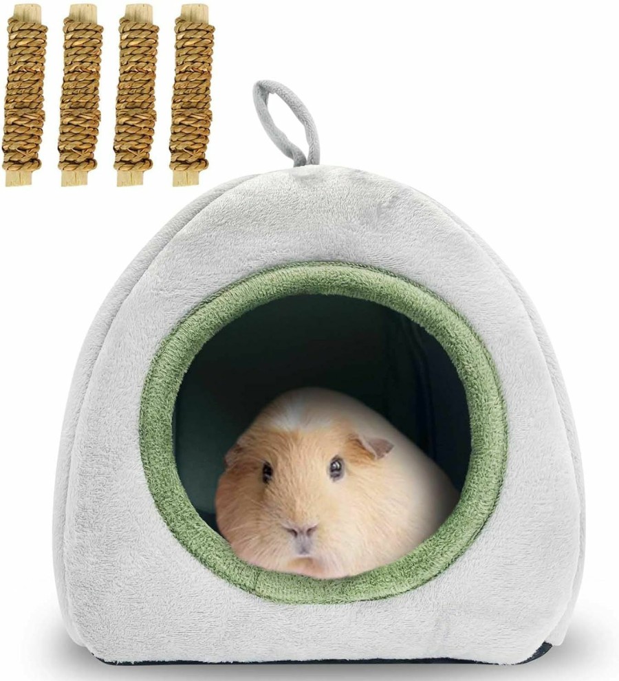 Small Animal kathson | Kathson Guinea Pig Hideout, Warm Guinea Pig Bed Hedgehog Bed Guinea Pig Cave Beds Foldable Short Plush Material Removable Cushion Hamster Cave With Timothy Grass For Chinchilla, Hamsters, Hedgehog