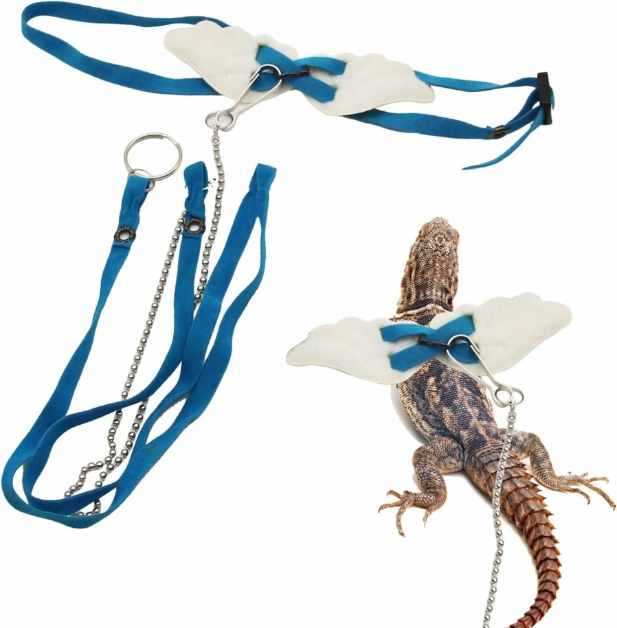 Small Animal Abustle pig | Bearded Dragon Harness And Leash, Adjustable Reptile Training Lead Harness With Angel-Wings For Lizard, Gecko (Blue)