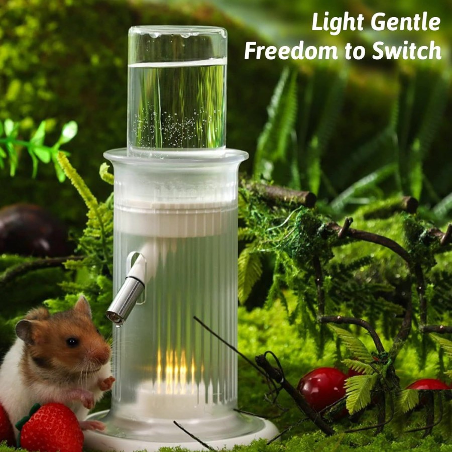 Small Animal Hamiledyi | Hamiledyi Hamster Water Bottle With Lights Stand No Drip Small Animal Water Dispenser Pet Drinker Stand For Guinea Pig Mouse Gerbil Squirrel Small Animal Habitat Decoration(White)