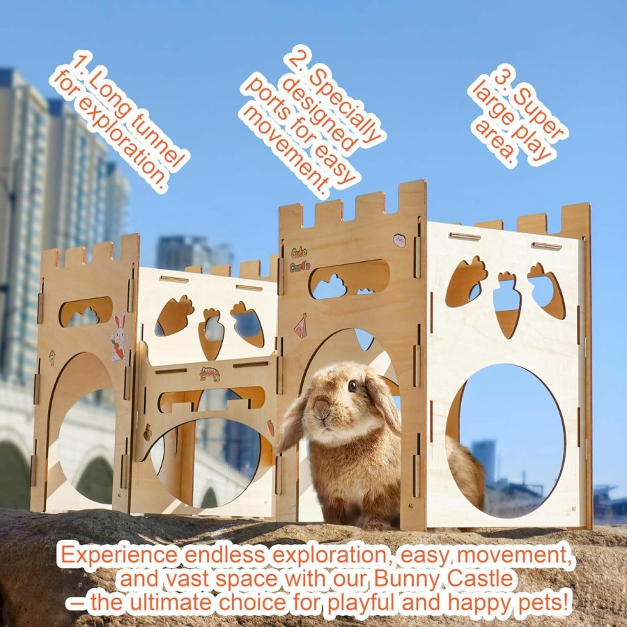 Small Animal HIIMALEX | Hiimalex Extra Large Bunny Castle Playhouse Climbing Tower With Tunnel Sturdy Hideout For Indoor Rabbits Ventilated Enrichment Toys Habitat Hlt3