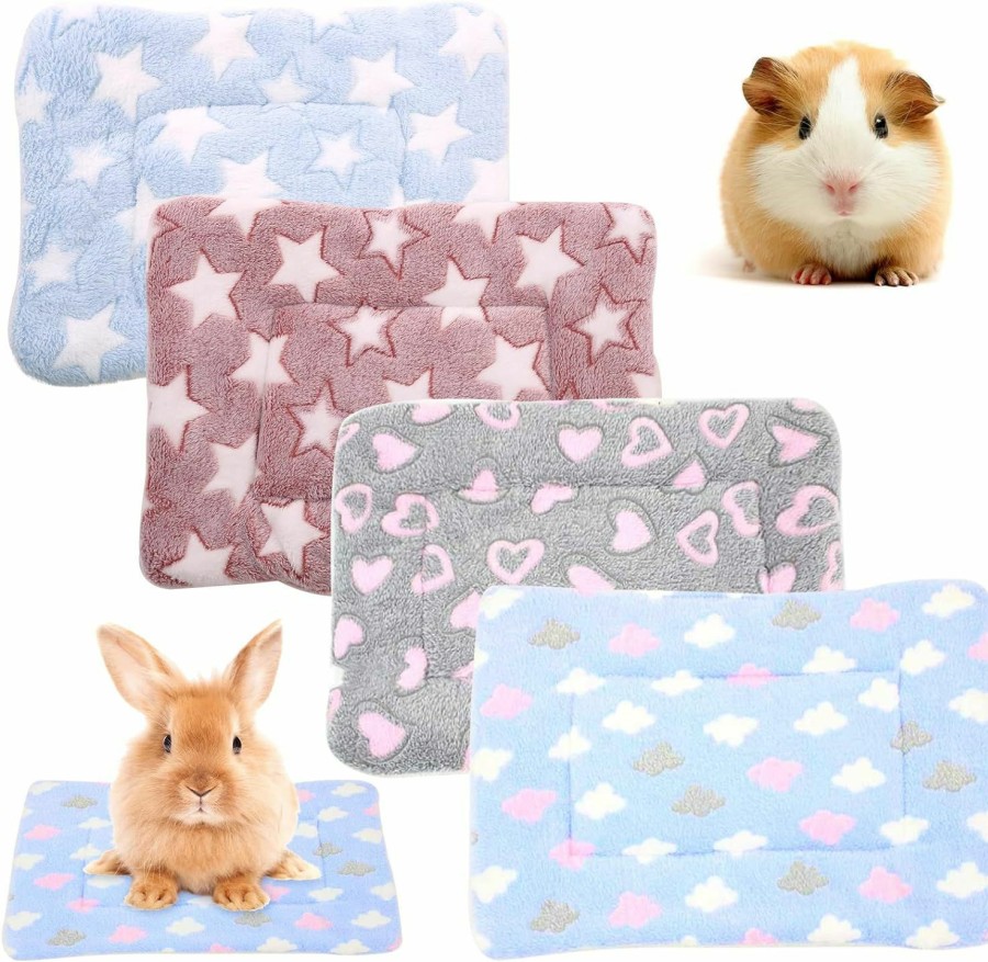 Small Animal ROZKITCH | Rozkitch 4 Pieces Guinea Pig Blanket Bed, Washable Hamster Bedding Pad For Small Animal, Soft Plush Fleece Mat For Sugar Glider Hedgehog Chinchilla Sleep Bed, Rabbit Cage Accessories 11.8 X 15.7Inch