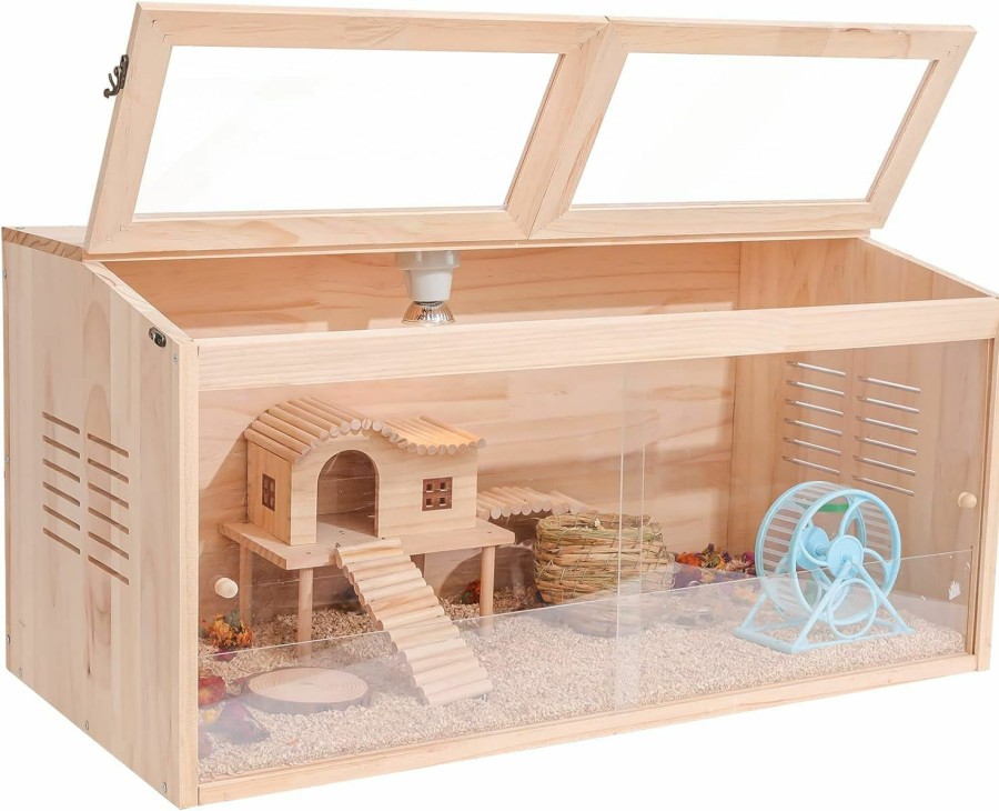 Small Animal LWYMX | Wooden Hamster Cage, Animal Cabinet For Dwarf Syrian Hamsters Degus, Hamster Habitat With Openable Top And Large Acrylic Sheets, Natural Wooden Hamster Habitat With 2 Openable Door. Shipping From Usa